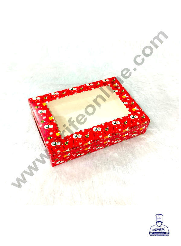 CAKE DECOR™  Red Christmas design 6 Cavity Brownie Boxes with Clear Window Traditional design | Brownie Carriers - 10 Pcs Pack