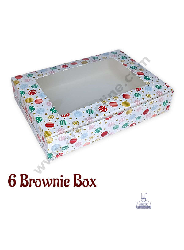 CAKE DECOR™ Christmas Theme 6 Cavity Brownie Boxes with Clear Window , Brownie Carriers – Christmas Theme 7 ( 10 Pcs Pack )