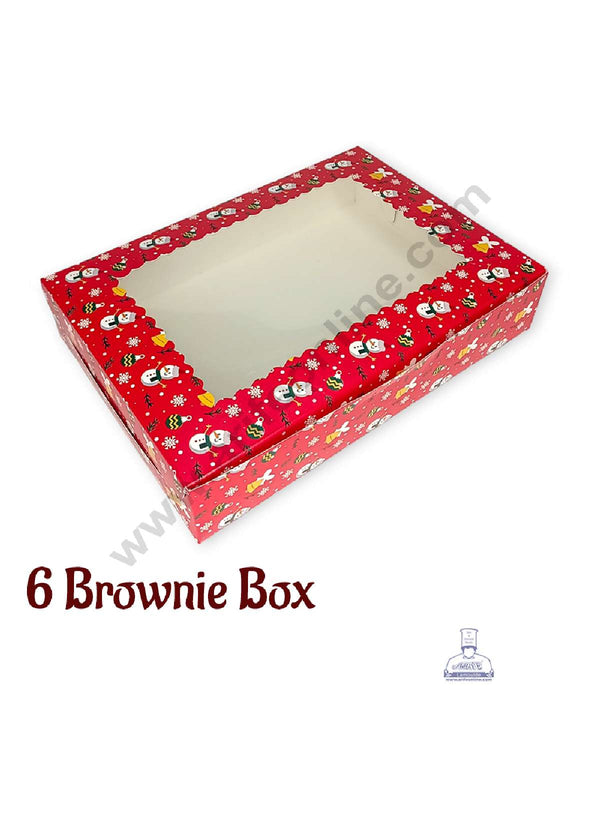 CAKE DECOR™ Christmas Theme 6 Cavity Brownie Boxes with Clear Window , Brownie Carriers – Christmas Theme 8 ( 10 Pcs Pack )