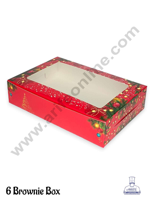 CAKE DECOR™ Christmas Theme 6 Cavity Brownie Boxes with Clear Window – Theme 9 ( 10 Pcs Pack )