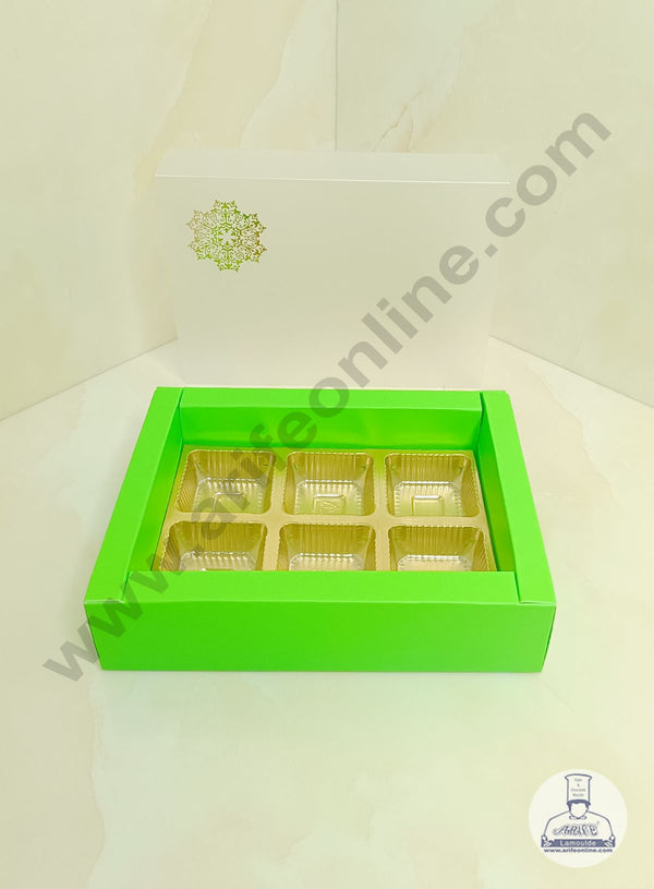 CAKE DECOR™ 6 Cavity Chocolate Box with Sliding Cover & Cavity ( 10 Piece Pack ) - Green