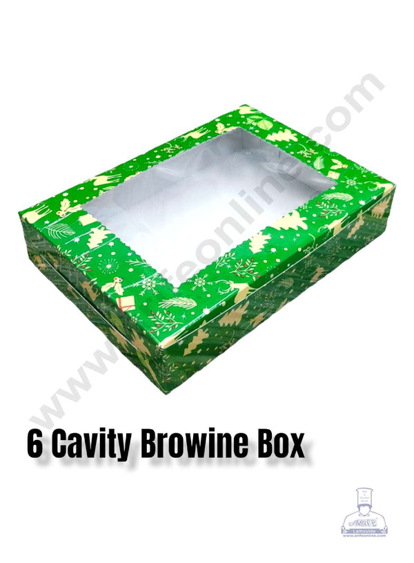 CAKE DECOR™ Christmas Theme 6 Cavity Brownie Boxes with Clear Window , Brownie Carriers – Christmas Theme 6 ( 10 Pcs Pack )