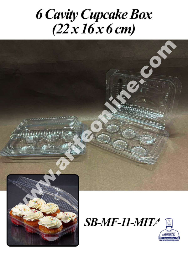 CAKE DECOR™ PVC 6 Cavity Cupcake Box | Muffin Box | Mini Dessert Package - (5 Pcs Pack)