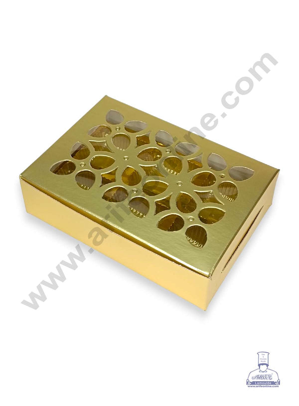 CAKE DECOR™ 6 Cavity Chocolate Box with Cavity & Cutout Window Without Handle ( 10 Piece Pack ) - Gold
