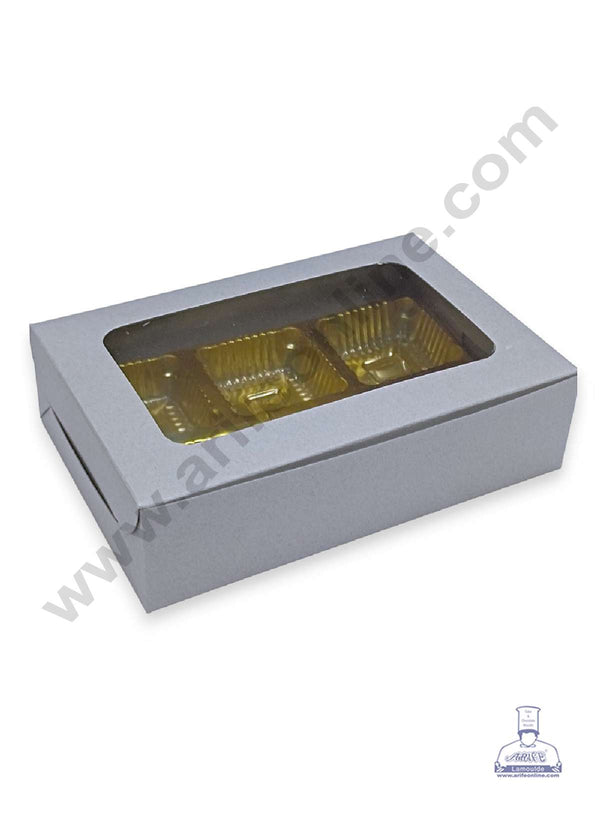 CAKE DECOR™ 6 Cavity Chocolate Box with Cavity & Clear Window Without Handle ( 10 Piece Pack ) - Grey