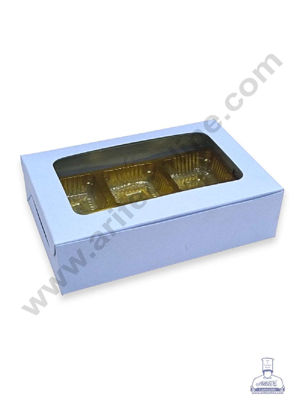 CAKE DECOR™ 6 Cavity Chocolate Box with Cavity & Clear Window Without Handle ( 10 Piece Pack ) - Light Blue