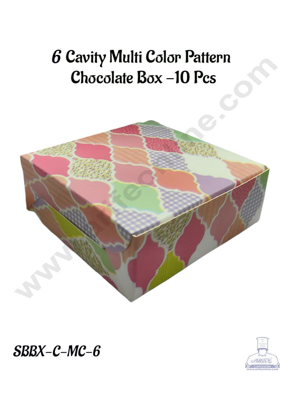 CAKE DECOR™ 6 Cavity Multi Color Pattern Chocolate Box | Chocolate Carriers - 10 Pcs Pack