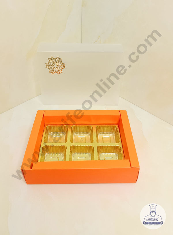 CAKE DECOR™ 6 Cavity Chocolate Box with Sliding Cover & Cavity ( 10 Piece Pack ) - Orange