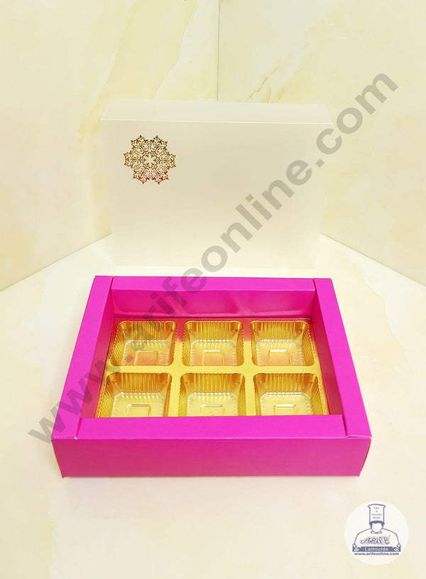 CAKE DECOR™ 6 Cavity Chocolate Box with Sliding Cover & Cavity ( 10 Piece Pack ) - Pink