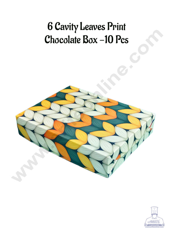 CAKE DECOR™ 6 Cavity Leaves Print Chocolate Box | Chocolate Carriers - 10 Pcs Pack