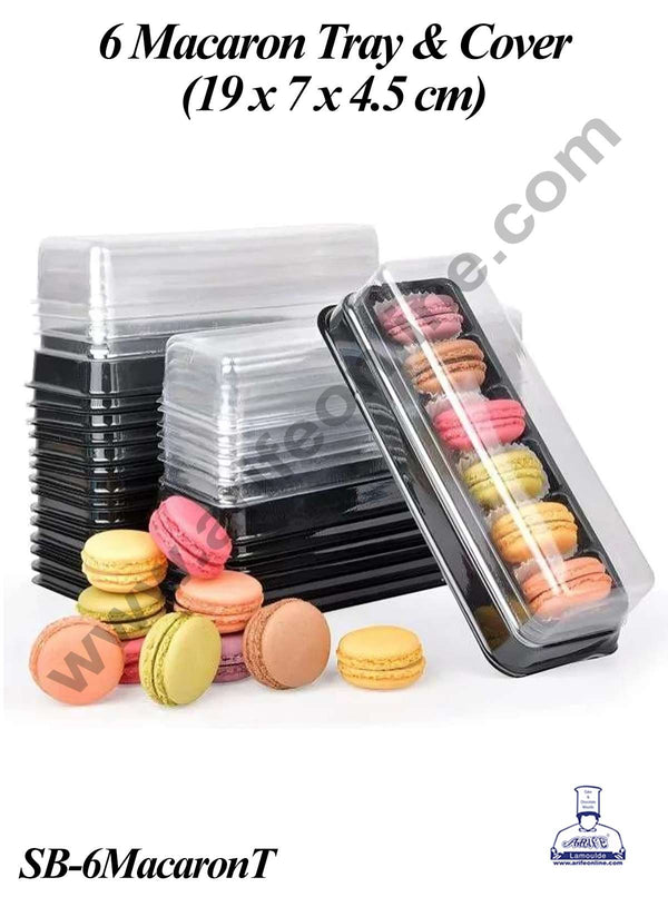 CAKE DECOR™ PVC 6 Macaron Tray with Cover | Mini Donuts | Dessert Package - (5 Pcs Pack)