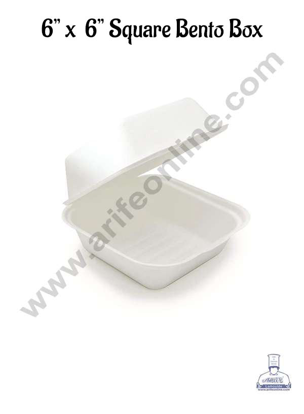 Cake Decor 6"x6" Burger Box Bento Box 100% Eco Friendly Take Away Container with Smart Lock Lid (Pack of 25 Container's)