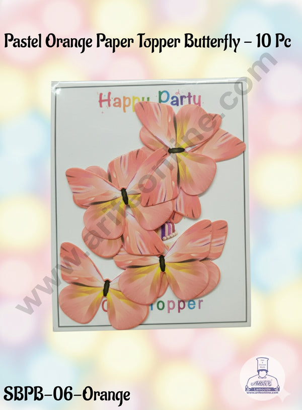CAKE DECOR™ 10 Pc Pastel Orange Colour Butterfly Paper Topper For Cake And Cupcake Decoration
