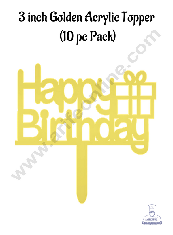 CAKE DECOR™ 3 Inch 10 pcs Golden Acrylic Cake Topper - Happy Birthday ( SBMT-3INCH-08 )