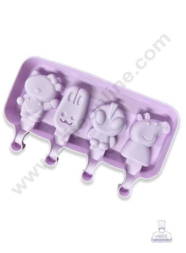 4 Cavity Cartoon Character Silicone Cakesicle Mould (Pack of 1 )| Popsicle Easy Ice Cream Bar Mould - CAKE DECOR™