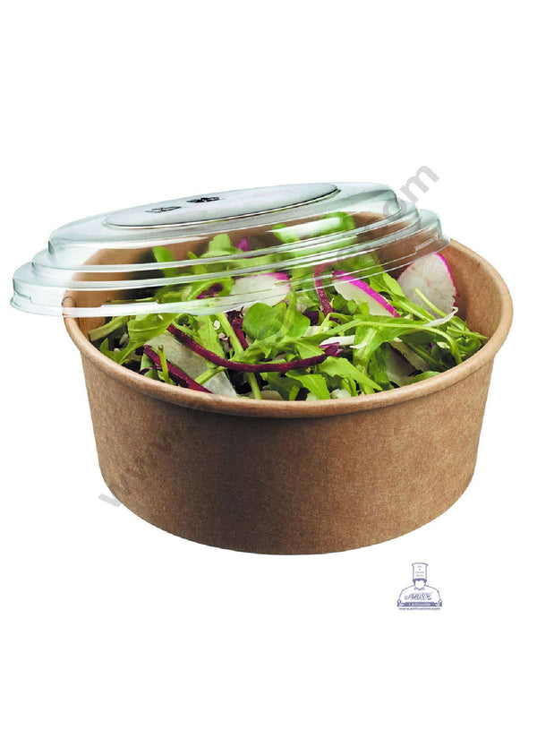 CAKE DECOR™ Kraft Paper Round Bowls with Lid | Disposable Salad Bowl - Top 5 Inch (10 pcs pack)