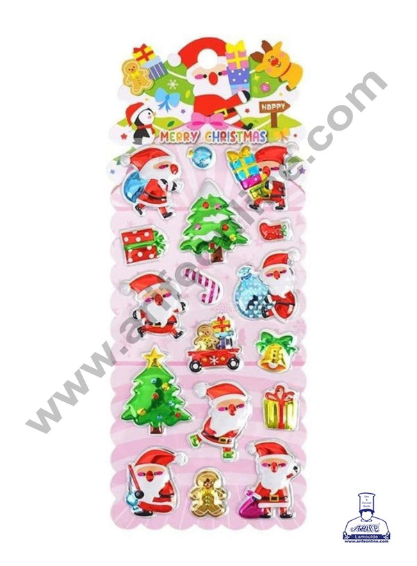 Cake Decor™ 3D Christmas Themed Stickers With Cute Santa Claus X-MAS Tree Reindeer Christmas Gift with 13 Blister Stickers Fun for Kids (1 Sheet)(Design- 04)