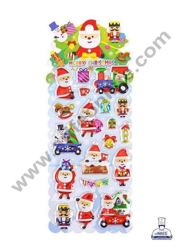 Cake Decor™ 3D Christmas Themed Stickers With Cute Santa Claus X-MAS Tree Reindeer Christmas Gift with 13 Blister Stickers Fun for Kids (1 Sheet)(Design- 03)