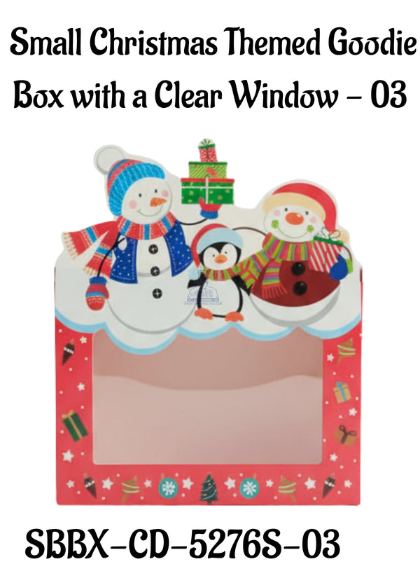 Small Christmas Themed Goodie  Box with a Clear Window - 03 | 16 x 8 x 12 cm | 1 Piece - CAKE DECOR™