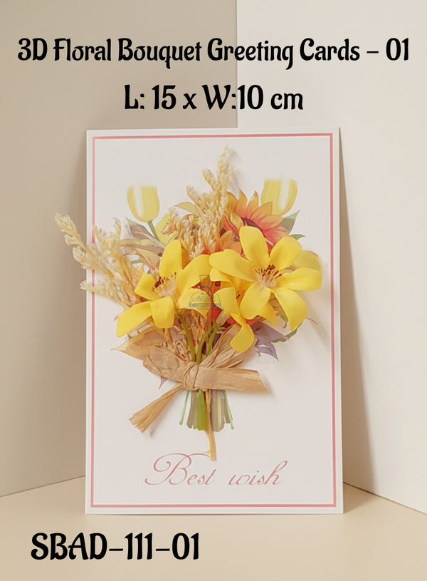3D Floral Bouquet Greeting Cards - Yellow(Best Wish) |L: 15 x W:10 cm|CAKE DECOR™
