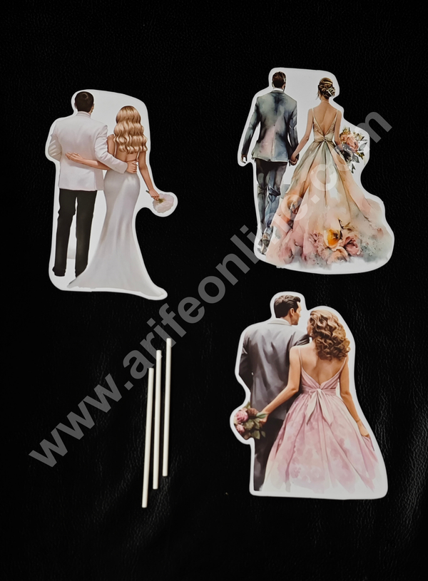 CAKE DECOR™ 3 Piece Paper Couple Topper For Cake And Cupcake