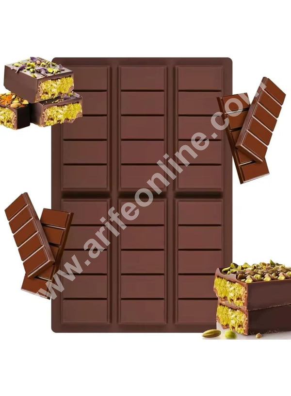 CAKE DECOR™ 6 Cavity Deep Rectangle Bar Kunafa Chocolate Silicone Mould | Pistachio Kunafa Chocolate Bar Mould (Design-14)