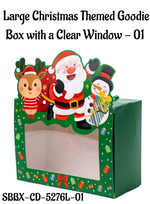 Large Christmas Themed Goodie  Box with a Clear Window - 01 | 20 x 9 x 14.5 cm | 1 Piece - CAKE DECOR™