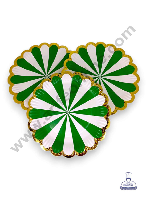 CAKE DECOR™ 7 inch Dark Green & White Candy Stripes Paper Plates | Disposable Plates | Birthday | Party | Occasions | Round Plates - Pack of 10