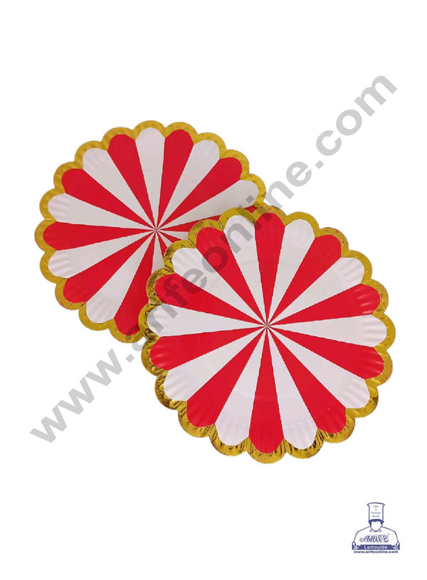 CAKE DECOR™ 7 inch Red & White Candy Stripes Paper Plates | Disposable Plates | Birthday | Party | Occasions | Round Plates - Pack of 10