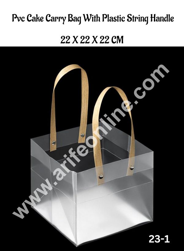 CAKE DECOR™ PVC Cake Carry Bag with Plastic String Handle  - 22 X 22 X 22 cm | Gift Box | Gift Bag with Handle (1 Pcs Pack)