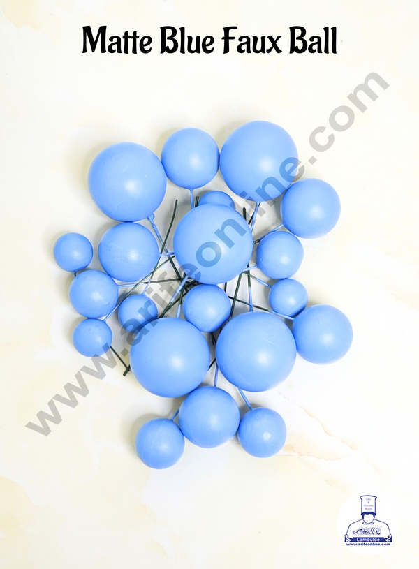 CAKE DECOR™ Matte Pastel Blue Faux Ball Topper For Cake and Cupcake Decoration - 20 pcs Pack