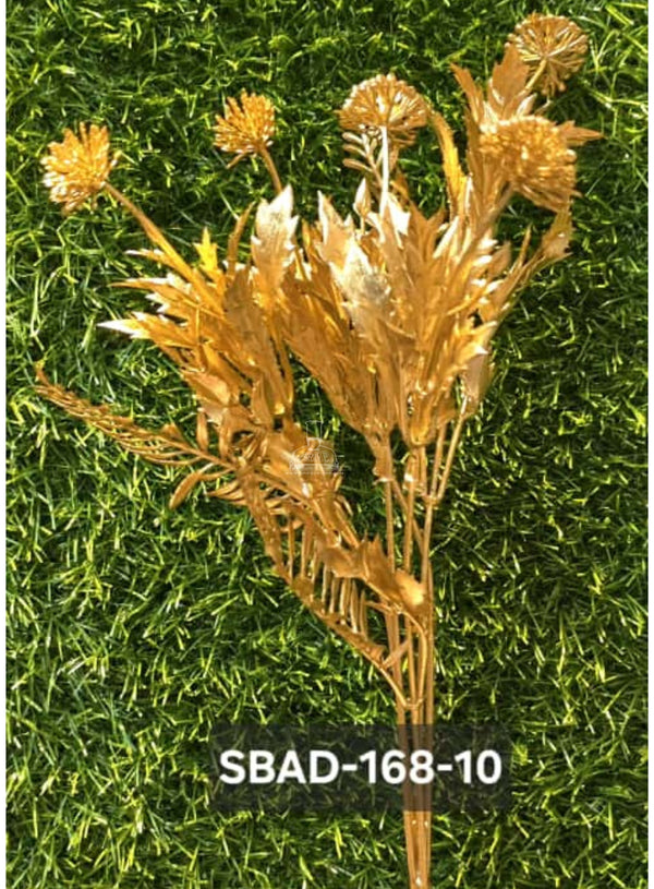 CAKE DECOR™ Tall Metallic Gold Artificial Thistle and Leaf | Decorative Item For Cake Decoration- 1 Stick (SBAD-168-10)
