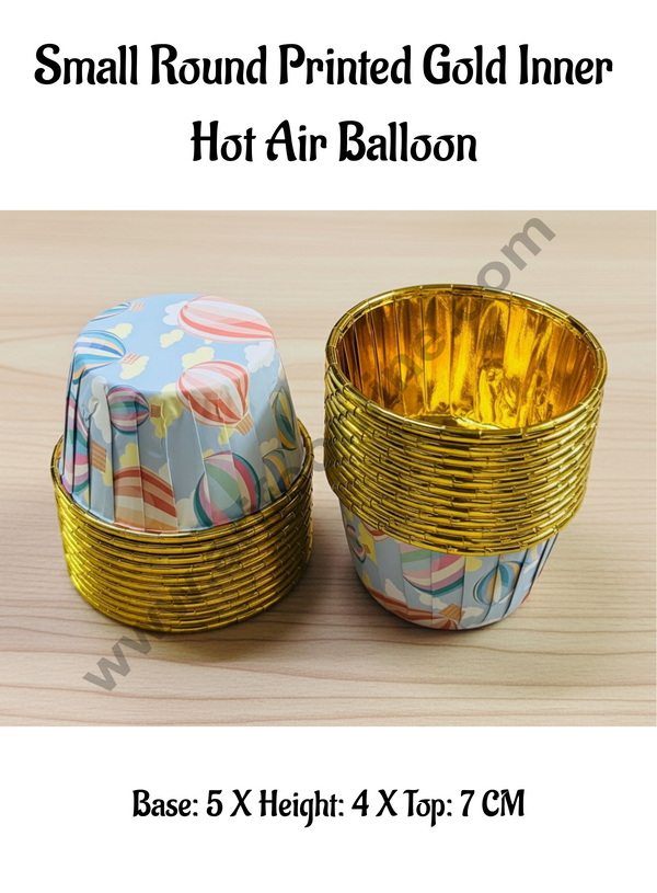 CAKE DECOR™ Printed Theme Golden Foil Coated Paper Muffin Cups -Hot Air Balloon (50 Pcs)