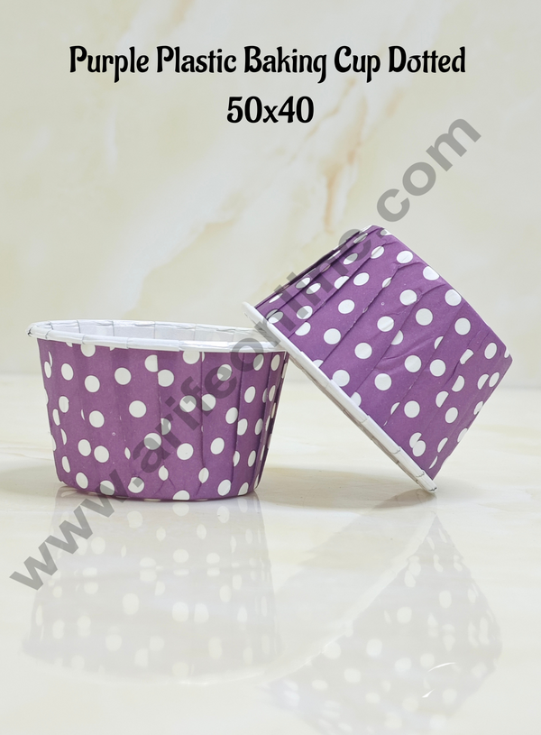 Cake Decor™ Purple Plastic Baking Cup Dotted Direct Bake-able Paper Muffin Cups (50mm X 40mm ) (100 Pcs)