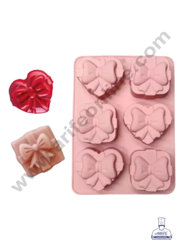 6 Cavity Heart & Bow Design Muffin Mould Chocolate Silicon Mould - CAKE DECOR™