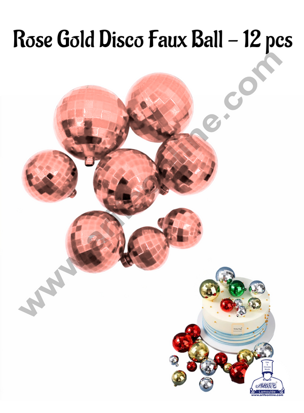 CAKE DECOR™ Plastic Rose Gold Disco Faux Balls Topper For Cake Decoration - (12 pcs Pack)