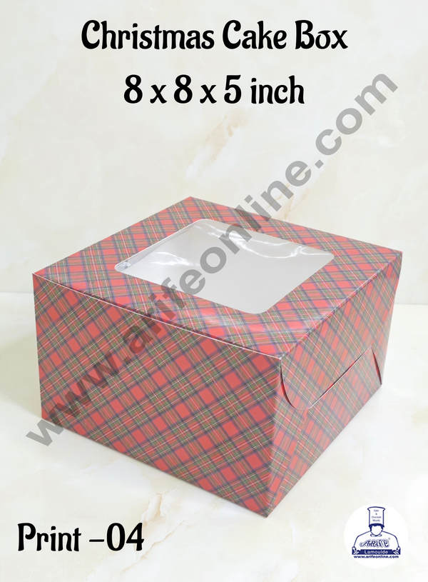 CAKE DECOR™ Red & Blue Checks Christmas design 1/2 kg Cake Box (8 x 8 x 5 inch) | Small | Print -04 | 10 Pcs Pack