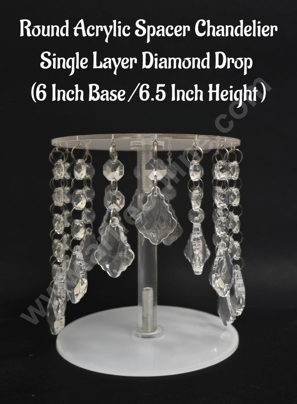 Round Acrylic Spacer Chandelier Single Layer Diamond Drop  (6 Inch Base /6.5 Inch Height ) - CAKE DECOR™