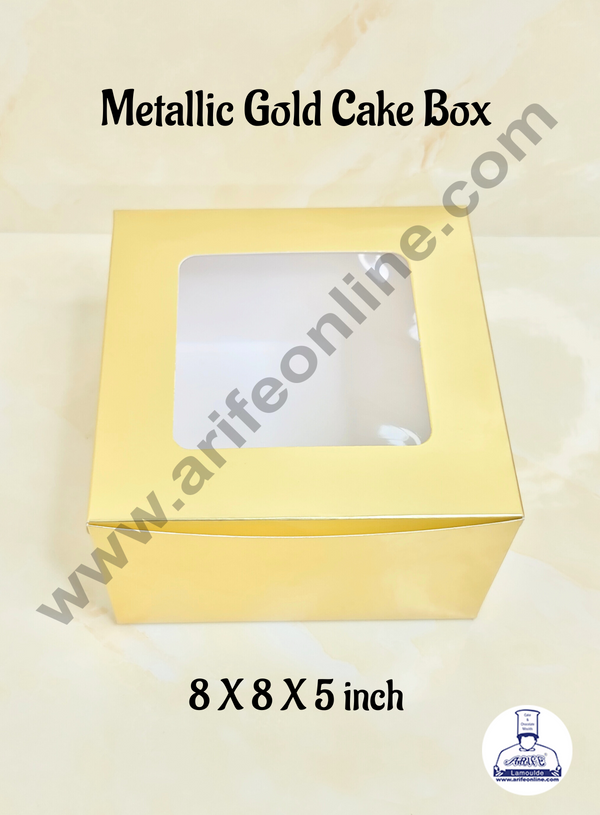 Cake Decor  Golden Cake Box Packaging with Clear Display Window 8x8x5 Inch (Pack of 5pcs)