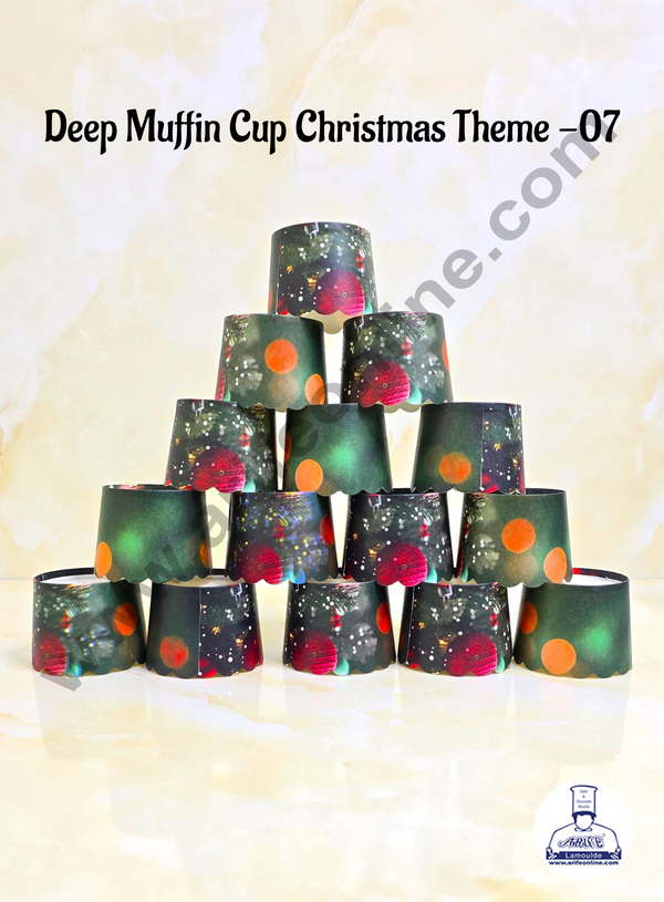 CAKE DECOR™ Deep Muffin Cup Christmas Theme | Muffin Cupcake Liners (50Pcs Pack) Design-07