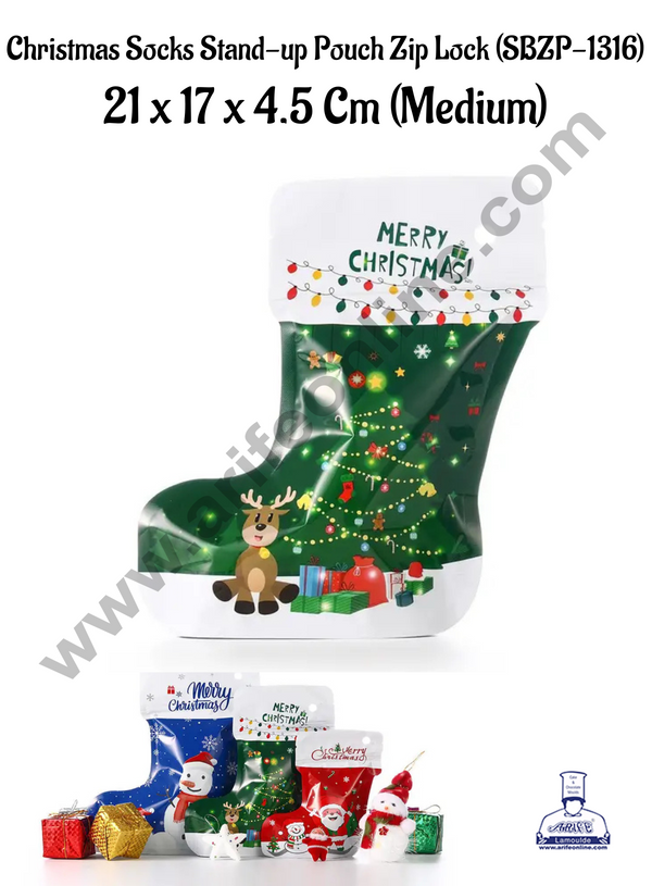 CAKE DECOR™ Christmas Socks Stand-up Pouch Zip Lock Meduim (21 X 17 X 4.5CM )(SBZP-1316) - 1 Piece