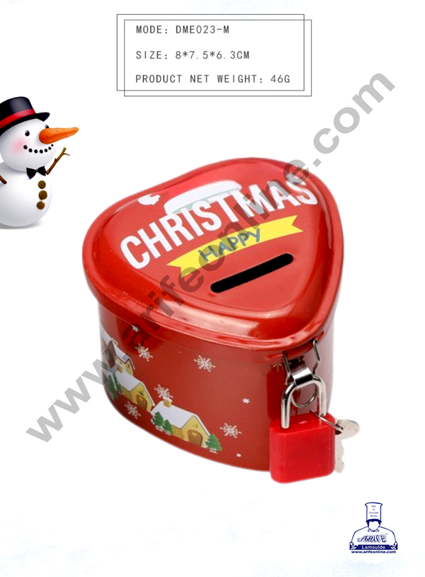 CAKE DECOR™ Cute Christmas Piggy Bank Heart Shape Piggy Bank with Metal Lock Key | Christmas Design Coin Storage Box