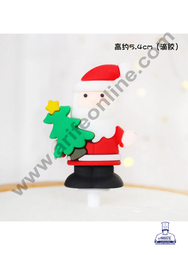 CAKE DECOR™ 5 inch Santa With Tree Cake Topper Rubber Cake Topper - 1 Piece