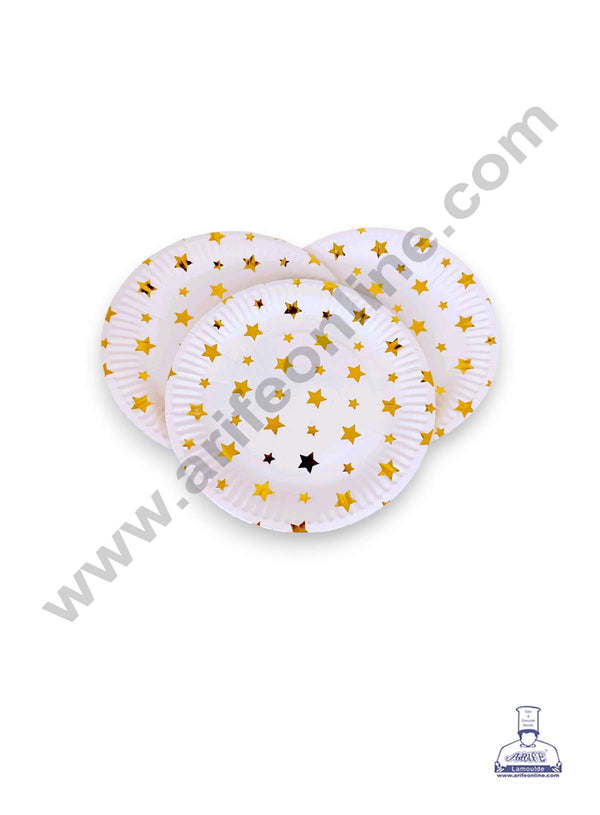 CAKE DECOR™ 7 inch Gold Stars Paper Plates | Disposable Plates | Birthday | Party | Occasions | Round Plates - Pack of 10