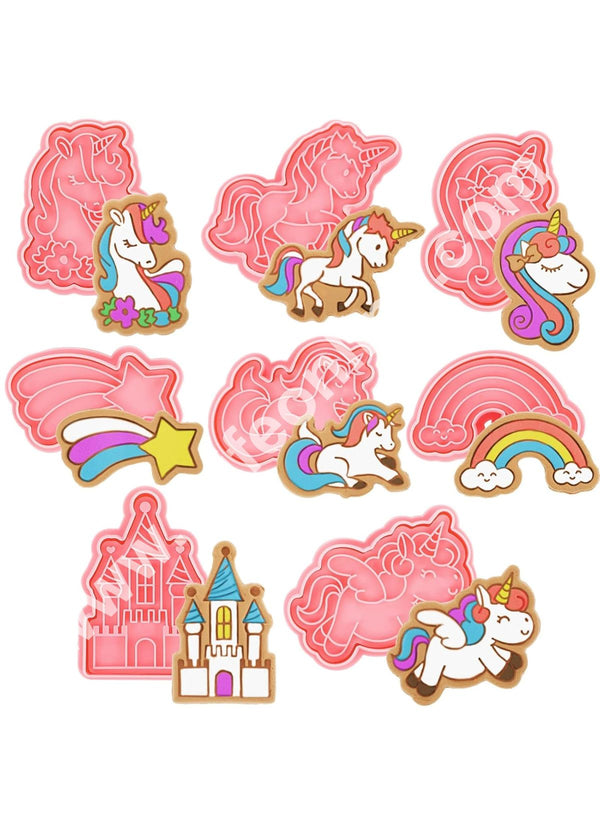 CAKE DECOR™ 8 Pcs Unicorn Theme Plastic Biscuit Cutter 3D Cookie Cutter ( SB-B136)