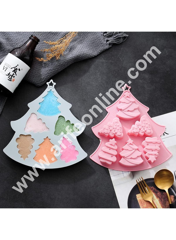 CAKE DECOR™ 6 Cavity Christmas Tree Assorted Silicon Moulds Tree Shape Muffin Mould