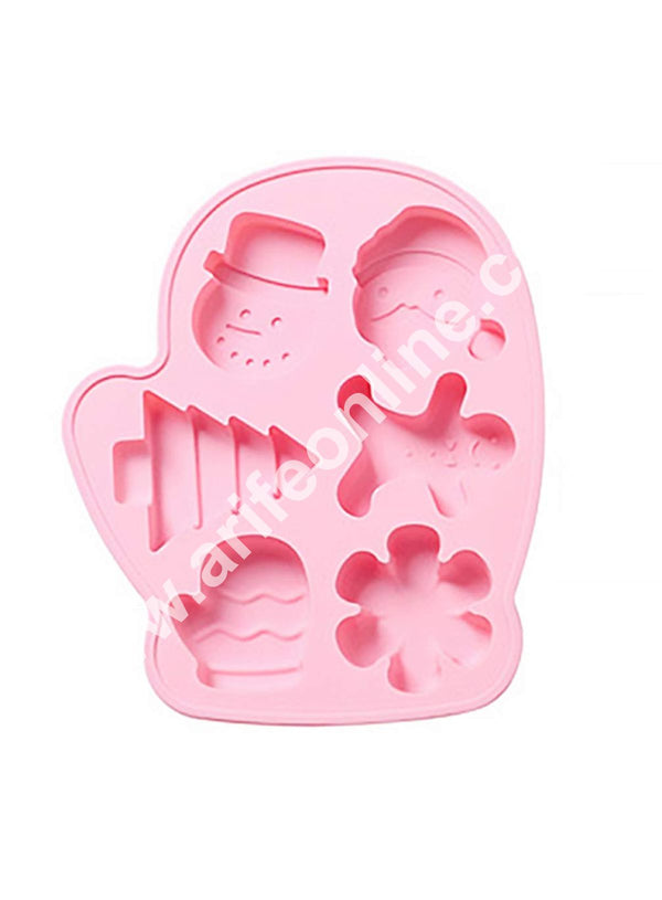 CAKE DECOR™ 6 Cavity Christmas Silicone Cake Molds | Glove Shaped with Tree, Santa, Snowman Mould