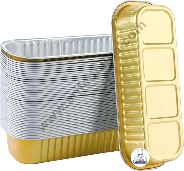 CAKE DECOR™ Rectangle  Aluminium Tin Foil Bake & Serve Cup with Lid | Aluminium Containers | Non-Stick Foil Baking container - Gold - 5 Pcs Pack