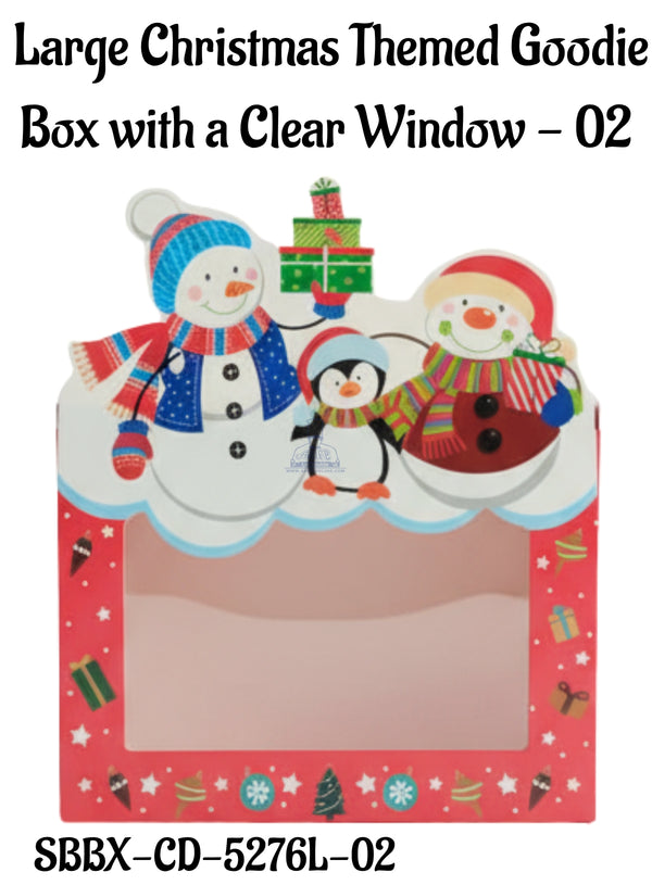 Large Christmas Themed Goodie  Box with a Clear Window - 02 | 20 x 9 x 14.5 cm | 1 Piece - CAKE DECOR™