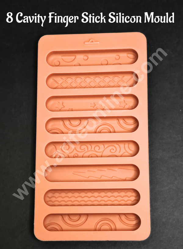 CAKE DECOR™ 8 Cavity Finger Stick With Design Silicon Mould | Finger Biscuit Silicone Mould